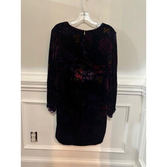 Trina Turk Dress Eclair Crushed Velvet Burnout Floral Long Sleeve Floral Small - Picture 3 of 9